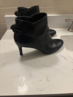 Alfani Black Leather Ankle Booties with Back Bow Detail